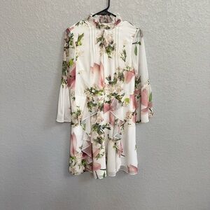 Ted Baker Beccaa Harmony Ruffle Bow Neck Dress with a floral print Size 2